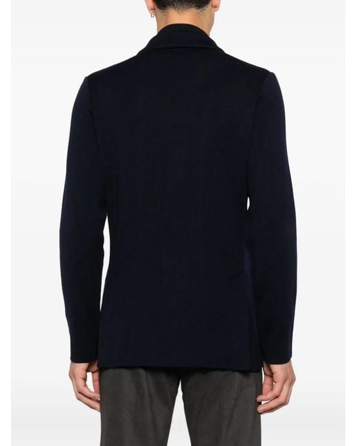Lardini Blue Double-Breasted Patch-Pocket Jacket for men
