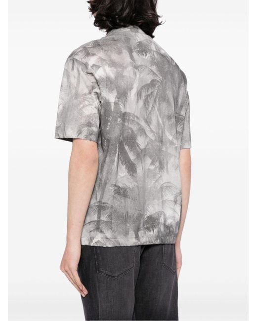 Emporio Armani Gray Palm Tree-print Cotton T-shirt for men