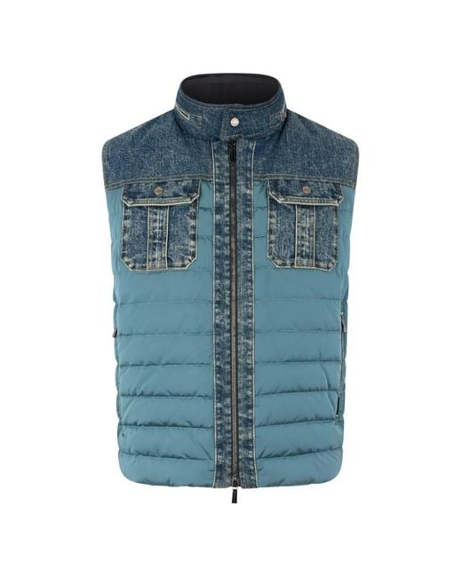 Moorer Blue Denim-Inserts Padded Vest for men
