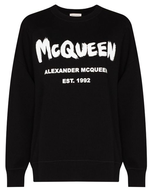 Alexander McQueen Black Graffiti Print Crew Neck Sweatshirt
