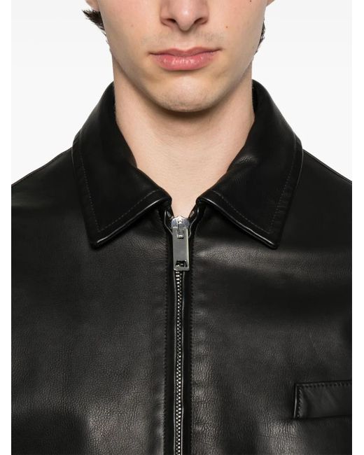 Second/Layer Black Leather Bomber Jacket for men