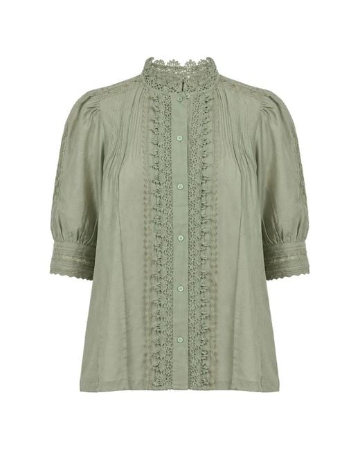 Vanessa Bruno Green Lace-Trim Blouse