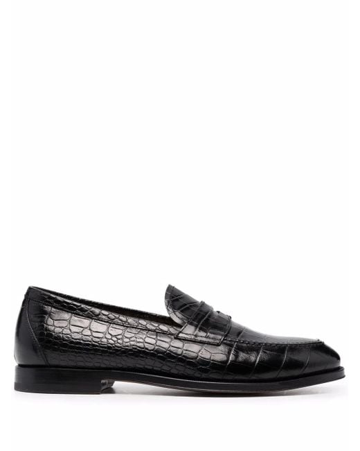 Scarosso Black Stefano Crocodile-Embossed Loafers for men