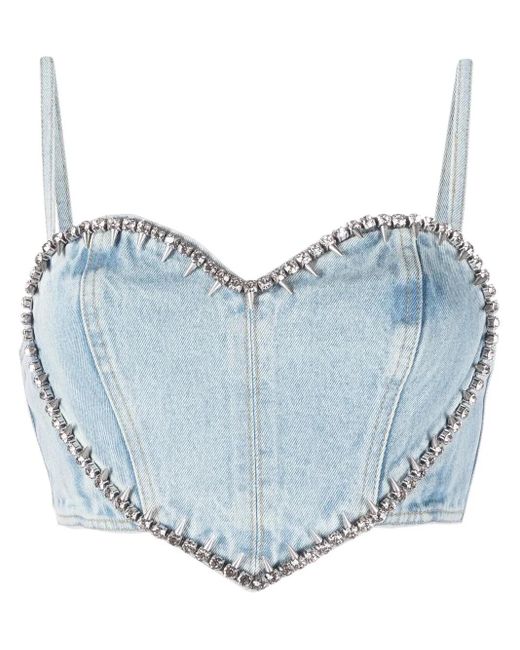 Area Blue Crystal-Embellished Crop Top