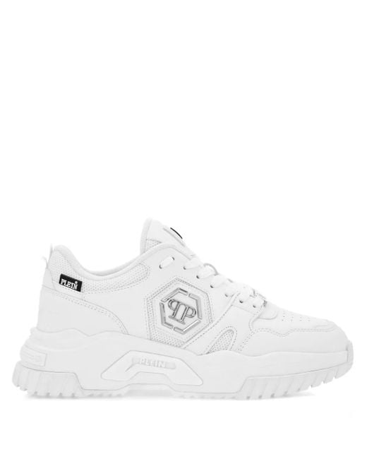 Philipp Plein White New Predator Hexagon-Logo Sneakers