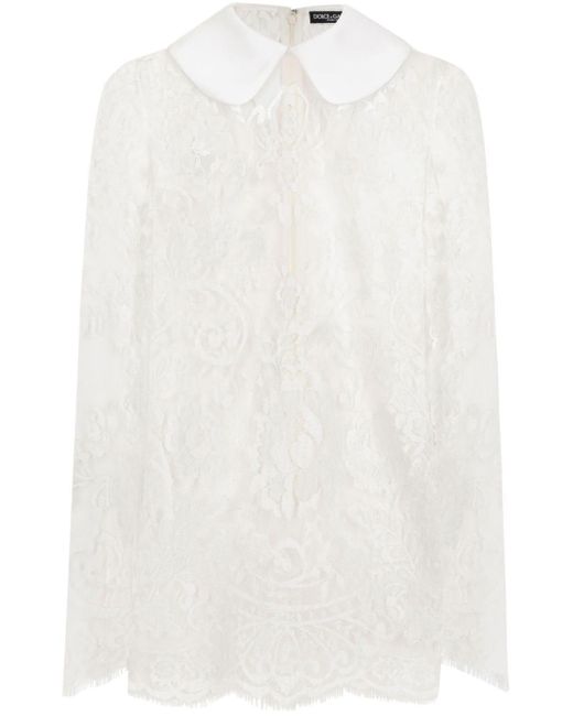 Dolce & Gabbana White Kleid mit Bubikragen
