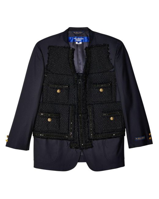 Junya Watanabe Blue X Brooks Brothers Deconstructed Tweed-panel Blazer for men