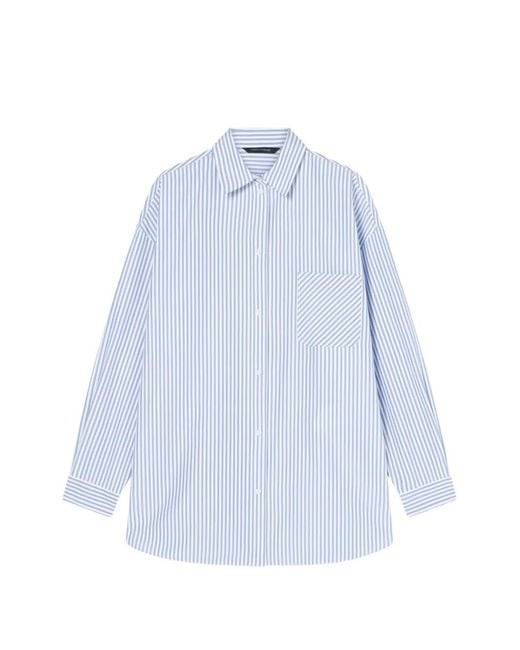 ARMANI EXCHANGE Blue Striped-Print Chest-Pocket Shirt