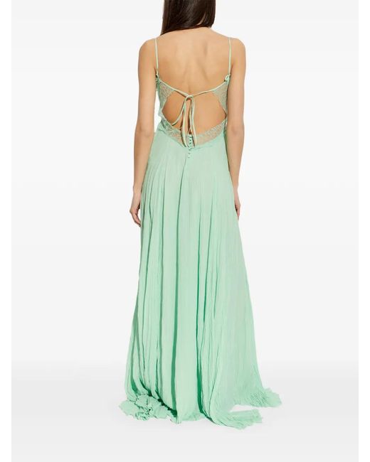 Blumarine Green Lace-Detail Maxi Dress