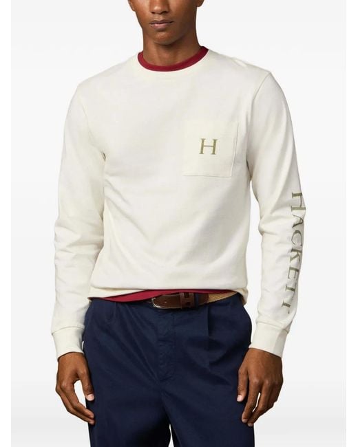 Hackett White Logo-Print Pocket T-Shirt for men