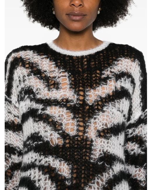 Stella McCartney Gray Tiger-Pattern Open-Knit Jumper
