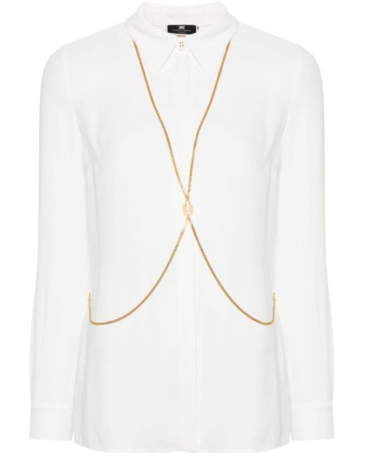 Blusa con detalle de cadena corporal Elisabetta Franchi de color White