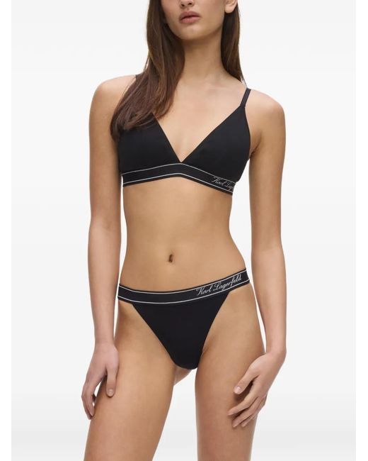 Karl Lagerfeld Black Hotel Karl Stripe Cotton Bralette