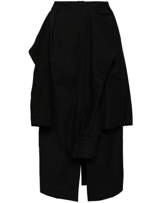 Goen.J Black Layered Shirt-detail Midi Skirt