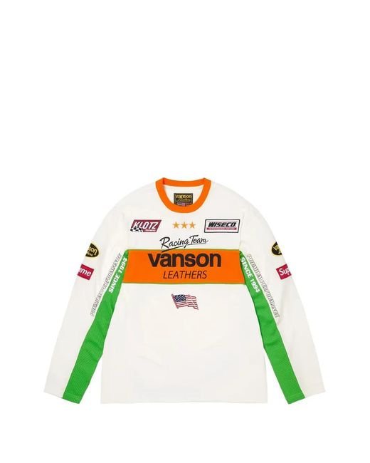 Supreme White Vanson Leathers Mesh-Panel Logo Long-Sleeve T-Shirt for men