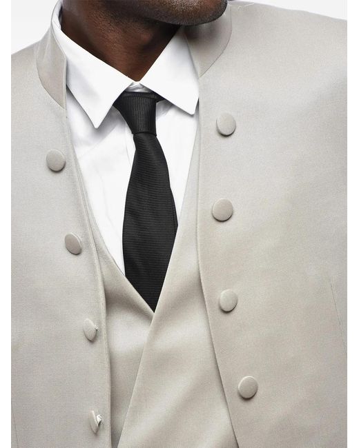 Corneliani Gray Three-Piece Korean-Collar Suit for men