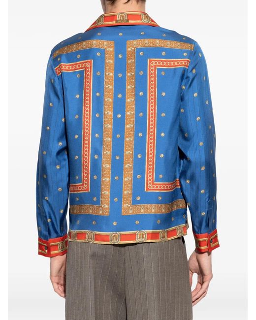 Versace Blue Printed Silk Shirt for men