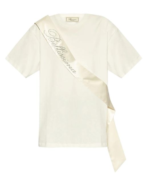 Blumarine T-Shirt Verfraaid Met Logo in het Natural