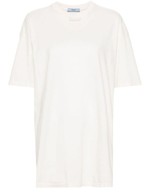 Prada White T-Shirt mit aufgesticktem Triangel-Logo