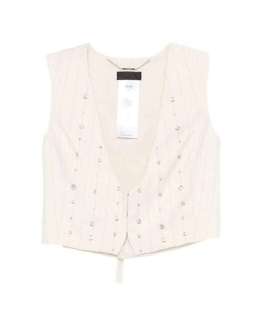 Liu Jo White Rhinestone Striped Waistcoat