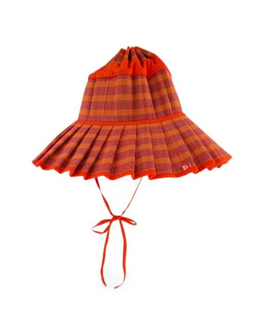 Lorna Murray Red Capri Check-Pattern Pleated Hat