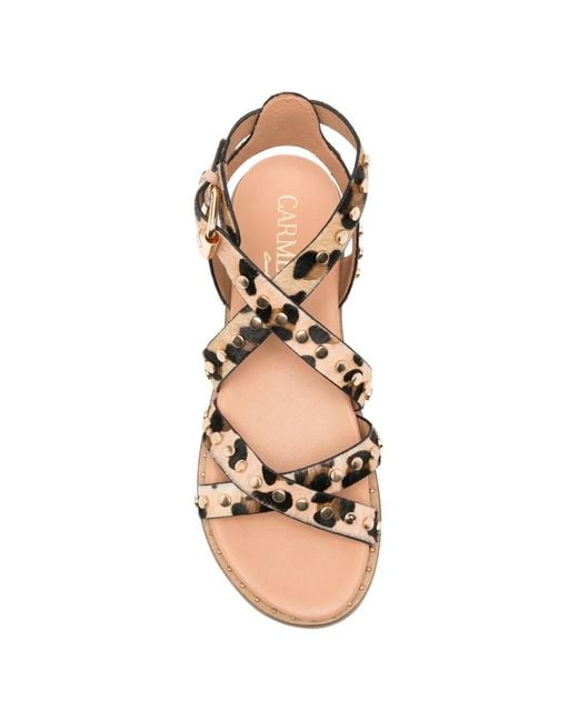 Carmela Natural Leopard-Print Stud-Embellished Sandals