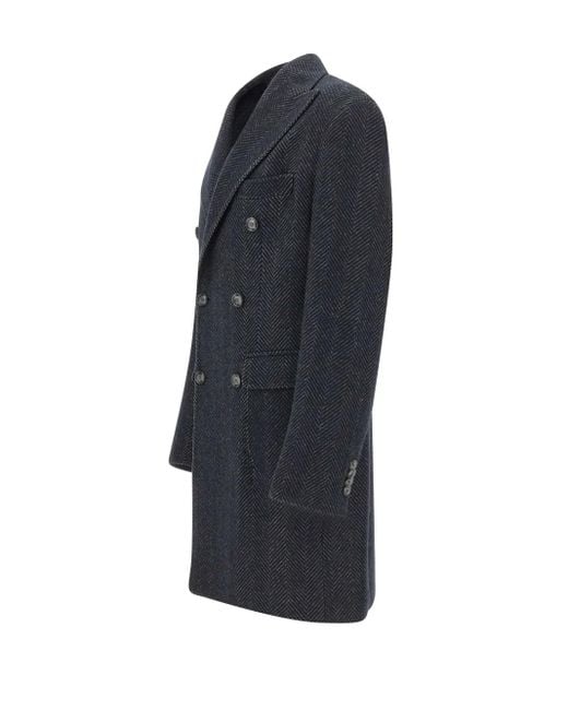 メンズ Barba Napoli ヘリンボーン コート Black