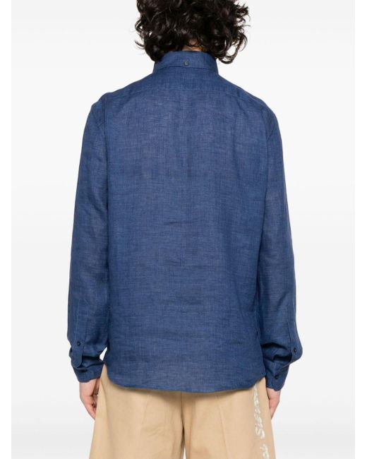 Brunello Cucinelli Blue Long-sleeve Linen Polo Shirt for men