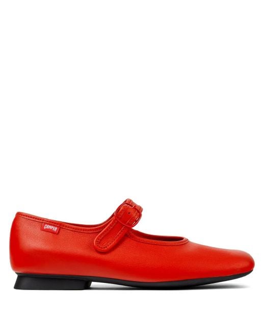 Camper Red Casi Myra Leather Ballerina Shoes