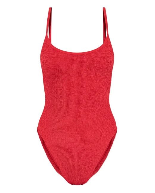 Hunza G Pamela テクスチャード ワンピース水着 Red