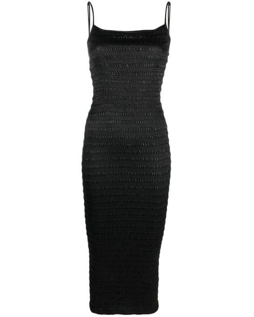 Nanushka Black Barra Smocked Bodycon Midi Dress
