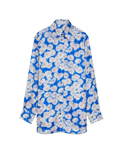 Stella McCartney Blue Floral-Print Long-Sleeve Shirt