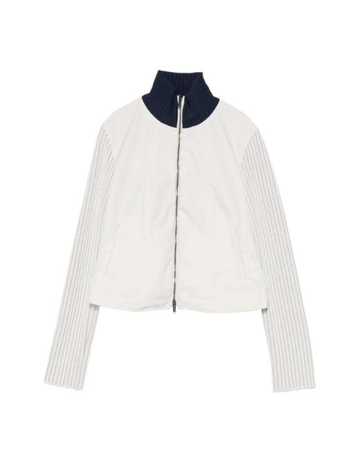 Iceberg White Ribbed-Knit Panelled Bomber Jacket