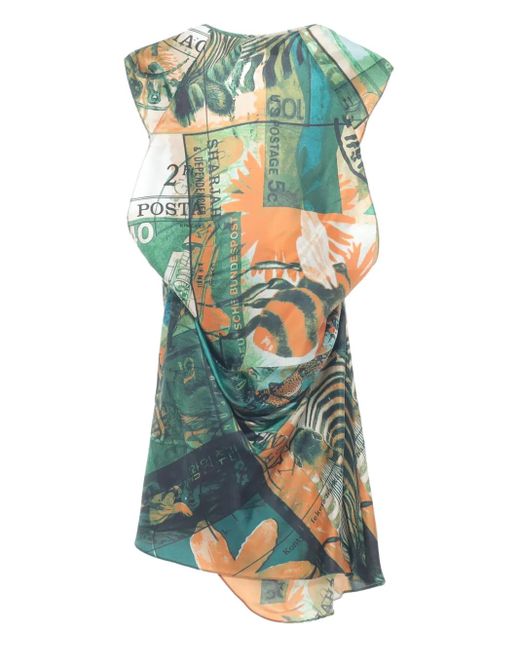 Kiko Kostadinov Blue Printed Draped Silk Blouse