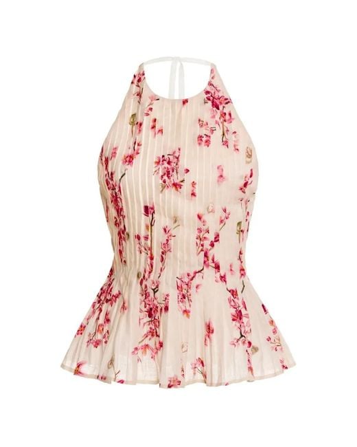 Agua Bendita Pink Caña Floral-Print Peplum Top
