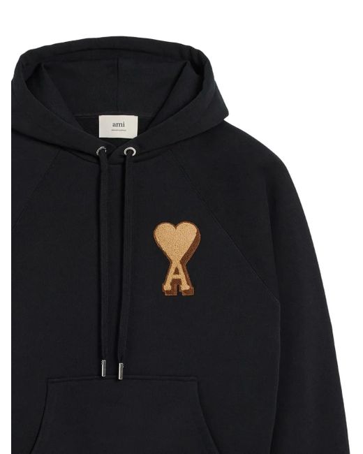 AMI Blue Logo-Embroidered Hoodie for men