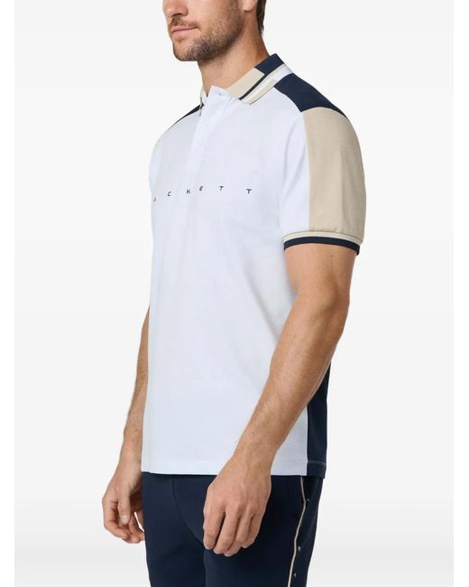Hackett White Contrast-Tipping Logo-Print Polo Shirt for men