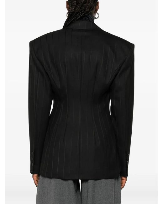 ANDAMANE Black Pinstriped Single-Breasted Blazer