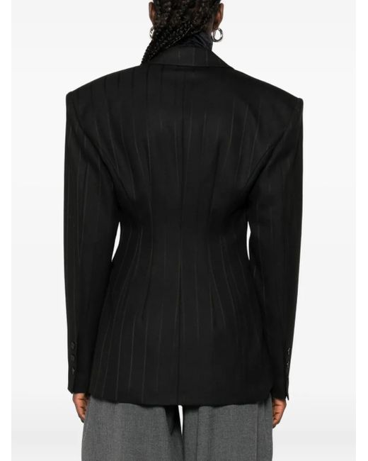 ANDAMANE Black Pinstriped Single-Breasted Blazer