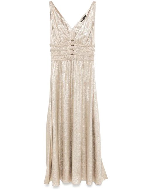 Maje Natural Smocked-Waist Midi Dress