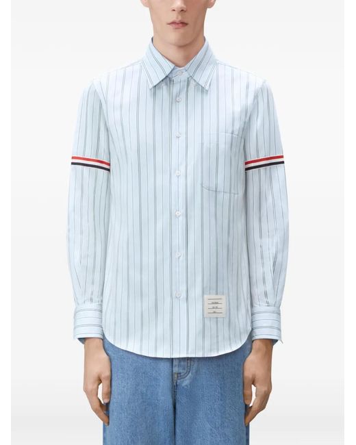 Thom Browne Blue Madras Hairline-Stripe Armband Shirt for men