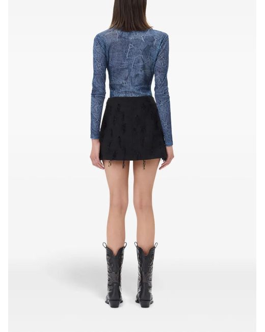 Ganni Blue Printed Mesh Top