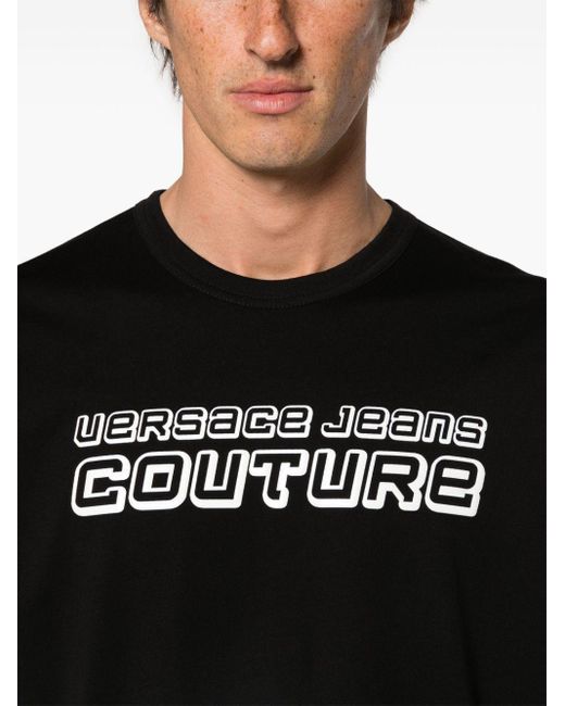 T-shirt en coton à logo appliqué Versace pour homme en coloris Black