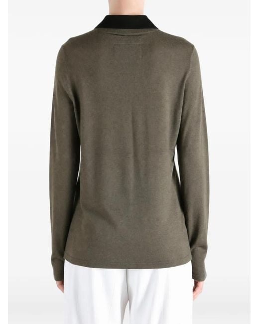 Frenckenberger Green Contrast-Collar V-Neck Sweater