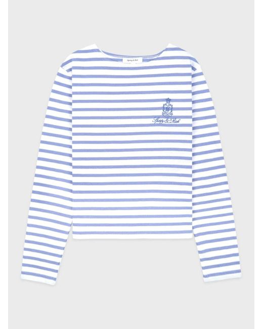 Sporty & Rich Blue Breton Striped Long-Sleeve Top