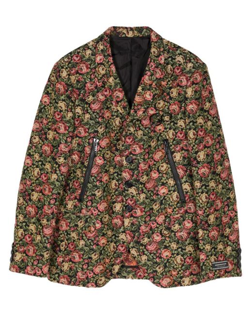 Undercover Brown Floral-pattern Single-breasted Blazer for men