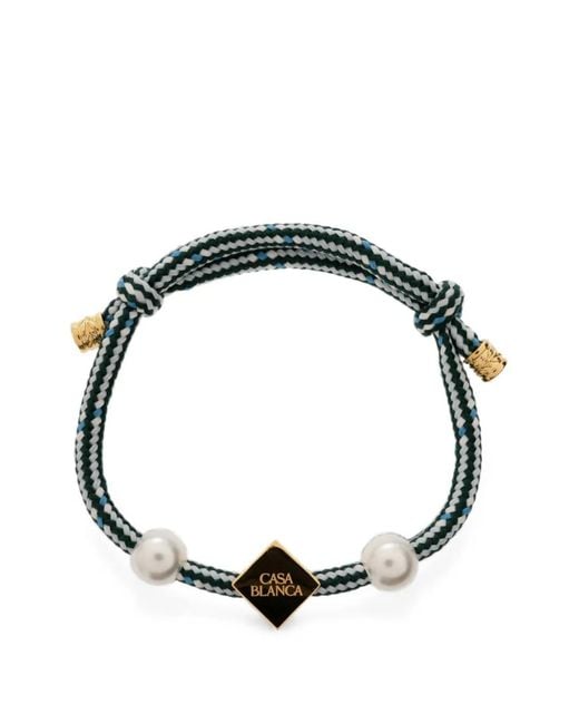 Casablanca Metallic Pearl-Embellished Logo-Plaque Bracelet