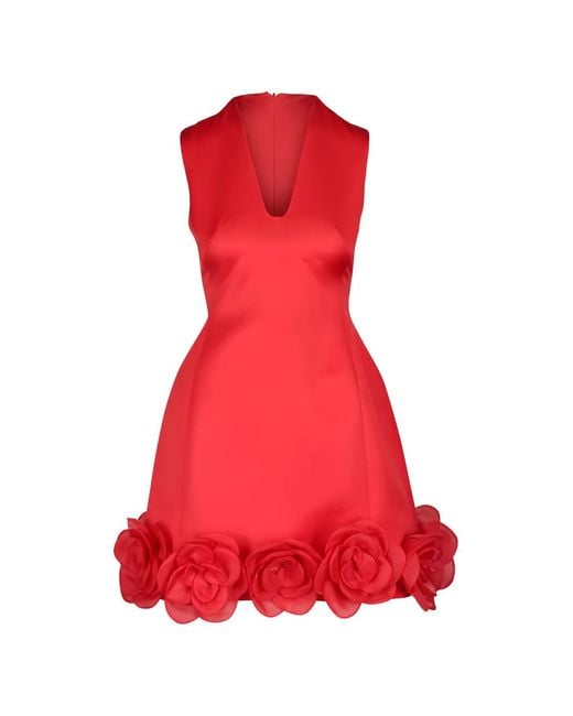 LEO LIN Red Bree Floral-Appliqué Sleeveless Mini Dress