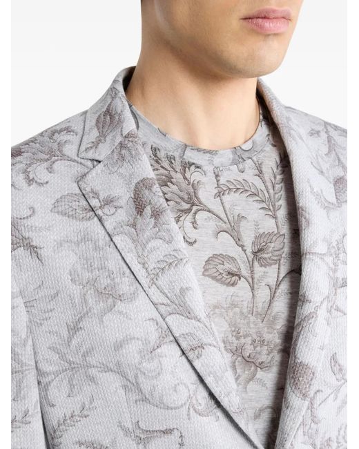 Etro Gray Floral Single-Breasted Jacket for men