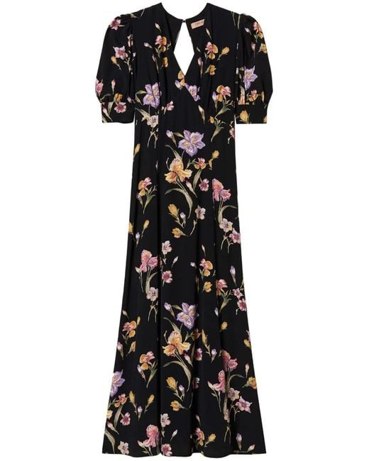 Twinset Black Floral-Print Crepe Dress